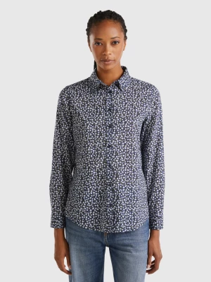 Benetton, 100% Cotton Patterned Shirt, size S, Dark Blue, Women United Colors of Benetton