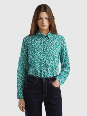 Benetton, 100% Cotton Patterned Shirt, size S, Teal, Women United Colors of Benetton