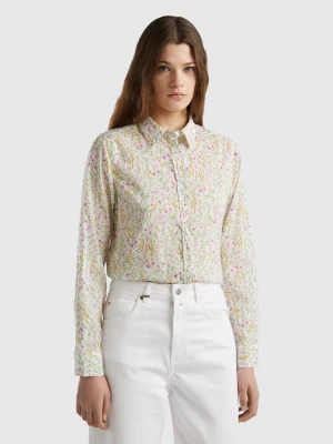 Benetton, 100% Cotton Patterned Shirt, size S, White, Women United Colors of Benetton