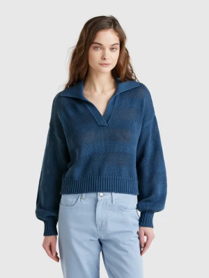 Benetton, 100% Cotton Polo Sweater, size XXS, Air Force Blue, Women United Colors of Benetton