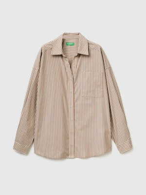Benetton, 100% Cotton Striped Shirt, Size: XS, Camel, Women United Colors of Benetton