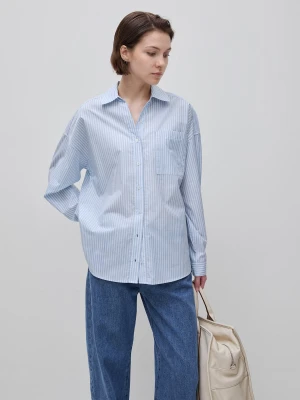 Benetton, 100% Cotton Striped Shirt, Size: XS, Light Blue, Women United Colors of Benetton