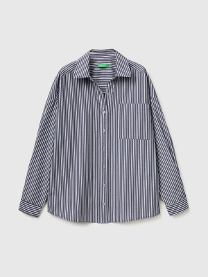 Benetton, 100% Cotton Striped Shirt, Size: XS, Light Blue, Women United Colors of Benetton