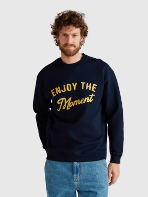 Benetton, 100% Cotton Sweatshirt With Embroidery, size XS, Dark Blue, Men United Colors of Benetton