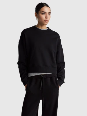 Benetton, 100% Cotton Sweatshirt With Logo Print, Size: XS, Black, Women United Colors of Benetton