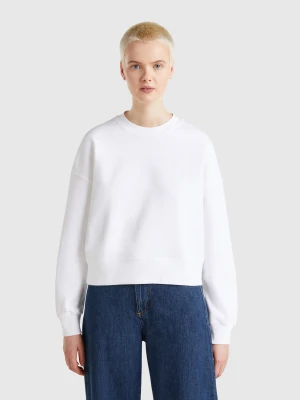 Benetton, 100% Cotton Sweatshirt With Logo Print, size XL, White, Women United Colors of Benetton