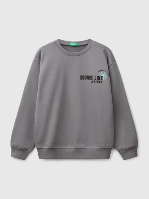 Benetton, 100% Cotton Sweatshirt With Print, size XL, Dark Gray, Kids United Colors of Benetton