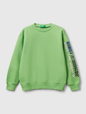 Benetton, 100% Cotton Sweatshirt With Print, size XL, Green, Kids United Colors of Benetton