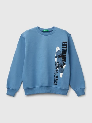 Benetton, 100% Cotton Sweatshirt With Print, size XL, Light Blue, Kids United Colors of Benetton