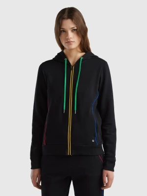 Benetton, 100% Cotton Sweatshirt With Zip And Hood, size L, Black, Women United Colors of Benetton