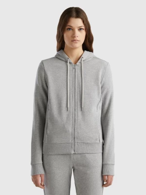 Benetton, 100% Cotton Sweatshirt With Zip And Hood, size L, Light Gray, Women United Colors of Benetton