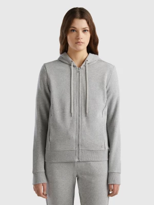 Benetton, 100% Cotton Sweatshirt With Zip And Hood, size XL, Light Gray, Women United Colors of Benetton