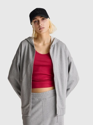 Benetton, 100% Cotton Sweatshirt With Zip And Hood, Size: XS, Light Gray, Women United Colors of Benetton