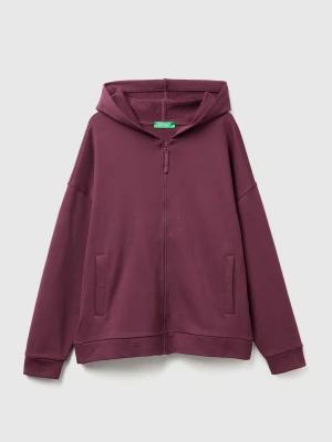 Benetton, 100% Cotton Sweatshirt With Zip And Hood, Size: XS, Plum, Women United Colors of Benetton