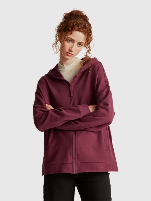 Benetton, 100% Cotton Sweatshirt With Zip And Hood, Size: XS, Plum, Women United Colors of Benetton