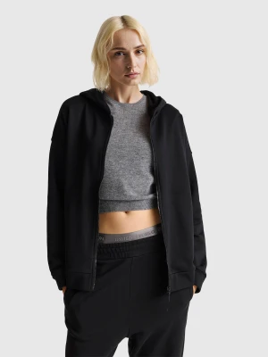 Benetton, 100% Cotton Sweatshirt With Zip And Hood, Size: XXS, Black, Women United Colors of Benetton