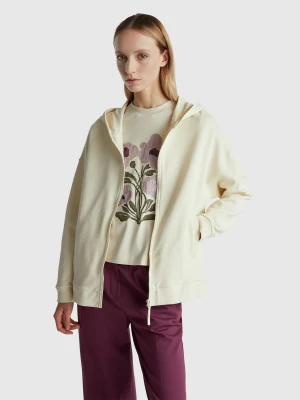 Benetton, 100% Cotton Sweatshirt With Zip And Hood, Size: XXS, Creamy White, Women United Colors of Benetton
