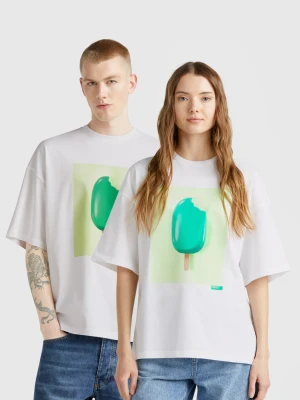 Benetton, 100% Cotton T-shirt With Ice Cream Print, size XXS, White, Women United Colors of Benetton