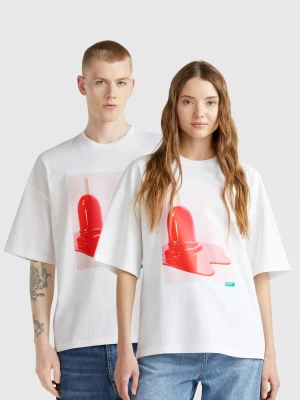Benetton, 100% Cotton T-shirt With Ice Cream Print, size XXS, White, Women United Colors of Benetton