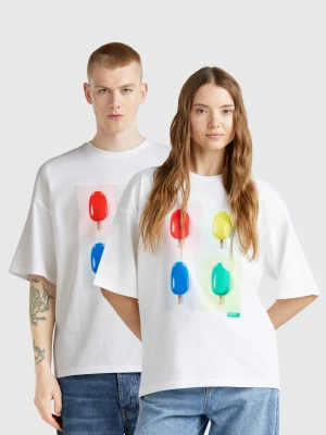 Benetton, 100% Cotton T-shirt With Ice Cream Print, size XXS, White, Women United Colors of Benetton