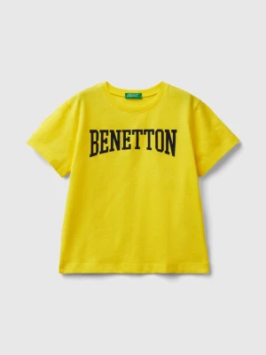 Benetton, 100% Cotton T-shirt With Logo, size 90, Yellow, Kids United Colors of Benetton