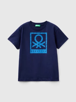 Benetton, 100% Cotton T-shirt With Logo, size S, Dark Blue, Kids United Colors of Benetton