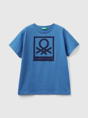 Benetton, 100% Cotton T-shirt With Logo, size XL, Blue, Kids United Colors of Benetton
