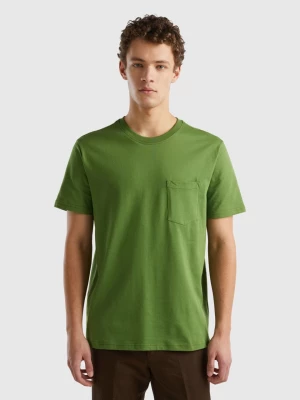 Benetton, 100% Cotton T-shirt With Pocket, size M, Military Green, Men United Colors of Benetton