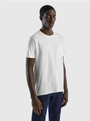 Benetton, 100% Cotton T-shirt With Pocket, size XL, White, Men United Colors of Benetton