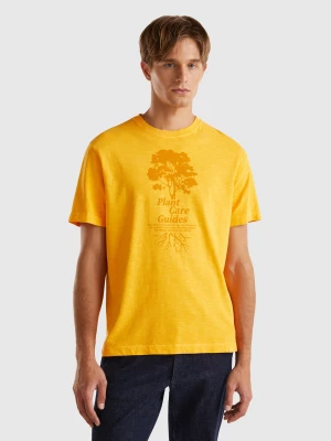 Benetton, 100% Cotton T-shirt With Print, size XL, Mustard, Men United Colors of Benetton