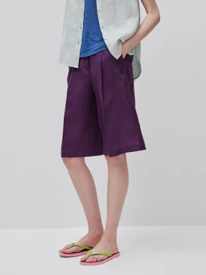 Benetton, 100% Linen Bermuda Shorts, Purple, Women United Colors of Benetton