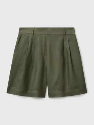 Benetton, 100% Linen Bermudas, Size: S, Military Green, Women United Colors of Benetton