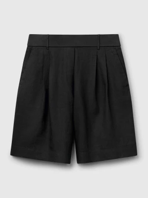 Benetton, 100% Linen Bermudas, Size: XXS, Black, Women United Colors of Benetton