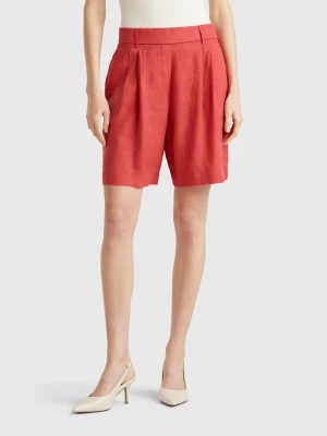Benetton, 100% Linen Bermudas, size XS, Brick Red, Women United Colors of Benetton