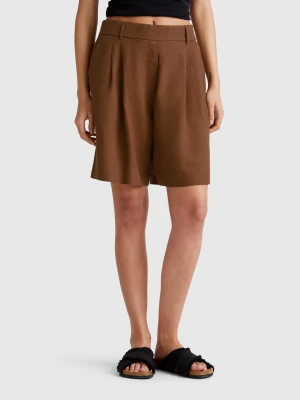 Benetton, 100% Linen Bermudas, size XXS, Brown, Women United Colors of Benetton