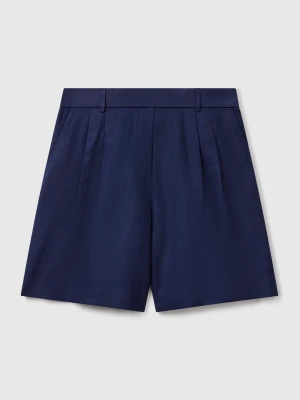 Benetton, 100% Linen Bermudas, Size: XXS, Dark Blue, Women United Colors of Benetton