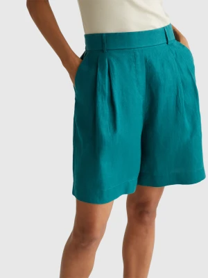 Benetton, 100% Linen Bermudas, Size: XXS, Dark Green, Women United Colors of Benetton