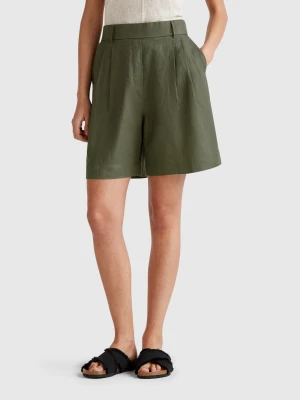 Benetton, 100% Linen Bermudas, size XXS, Military Green, Women United Colors of Benetton