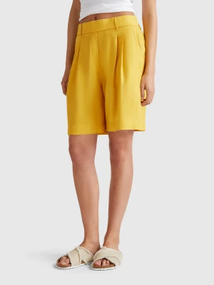 Benetton, 100% Linen Bermudas, size XXS, Mustard, Women United Colors of Benetton