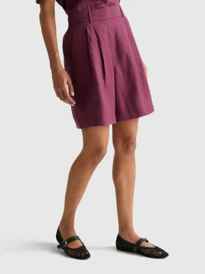 Benetton, 100% Linen Bermudas, Size: XXS, Plum, Women United Colors of Benetton