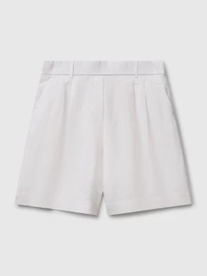 Benetton, 100% Linen Bermudas, Size: XXS, White, Women United Colors of Benetton