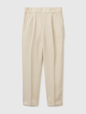 Benetton, 100% Linen Cigarette Trousers, Size: XS, Beige, Women United Colors of Benetton