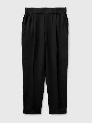 Benetton, 100% Linen Cigarette Trousers, Size: XS, Black, Women United Colors of Benetton
