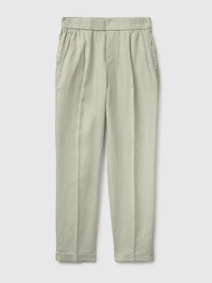 Benetton, 100% Linen Cigarette Trousers, Size: XS, Light Green, Women United Colors of Benetton