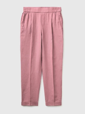 Benetton, 100% Linen Cigarette Trousers, Size: XS, Pink, Women United Colors of Benetton