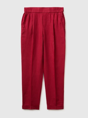 Benetton, 100% Linen Cigarette Trousers, Size: XS, Strawberry, Women United Colors of Benetton