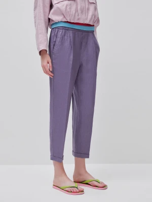 Benetton, 100% Linen Cigarette Trousers, Size: XS, Violet, Women United Colors of Benetton