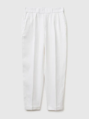 Benetton, 100% Linen Cigarette Trousers, Size: XS, White, Women United Colors of Benetton
