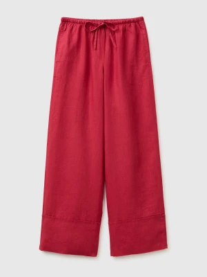 Benetton, 100% Linen Cuffed Trousers, Size: XS, Strawberry, Women United Colors of Benetton