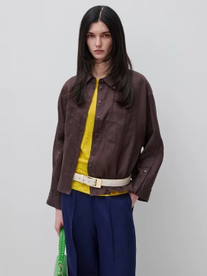 Benetton, 100% Linen Shirt With Pockets, Brown, Women United Colors of Benetton